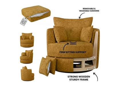 Mustard Gamzo Outlet Alaska Fabric Swivel Chair with cushioned seat and modern design, perfect for living room or office use.