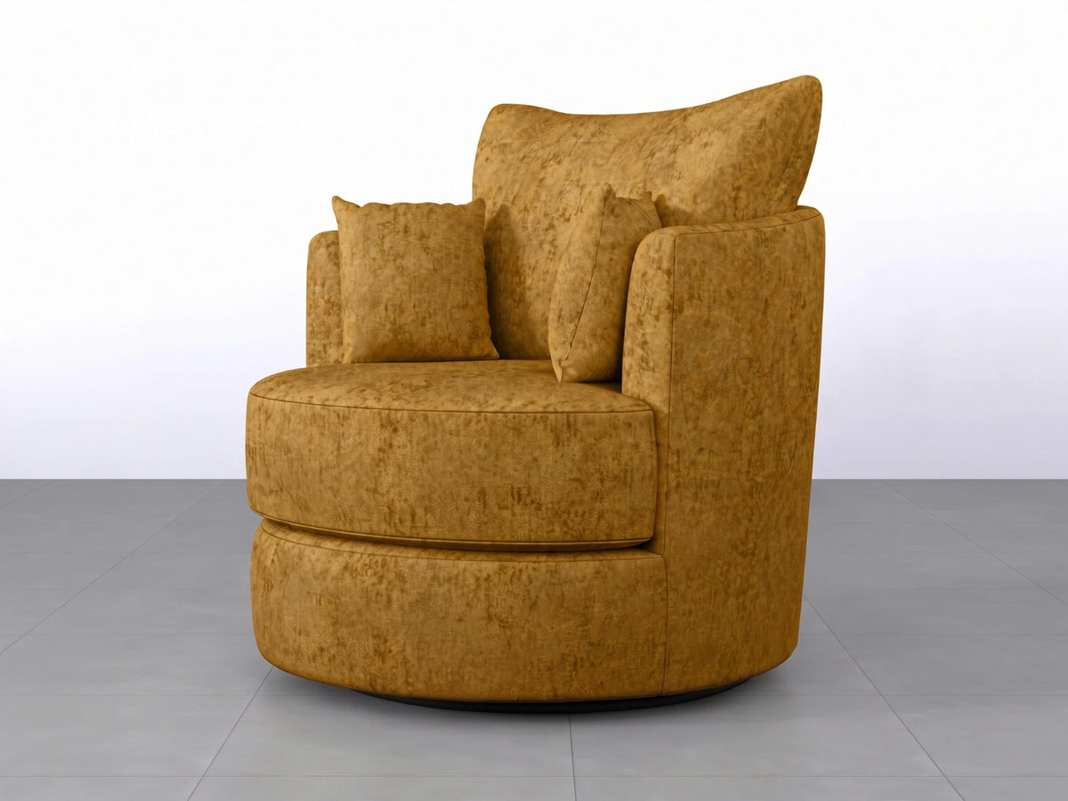 Mustard Gamzo Outlet Alaska Fabric Swivel Chair with cushioned seat and backrest, featuring a modern design and metal base.