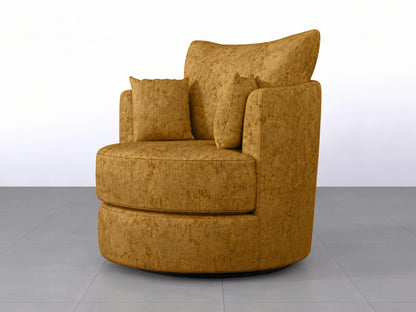 Mustard Gamzo Outlet Alaska Fabric Swivel Chair with cushioned seat and backrest, featuring a modern design and metal base.