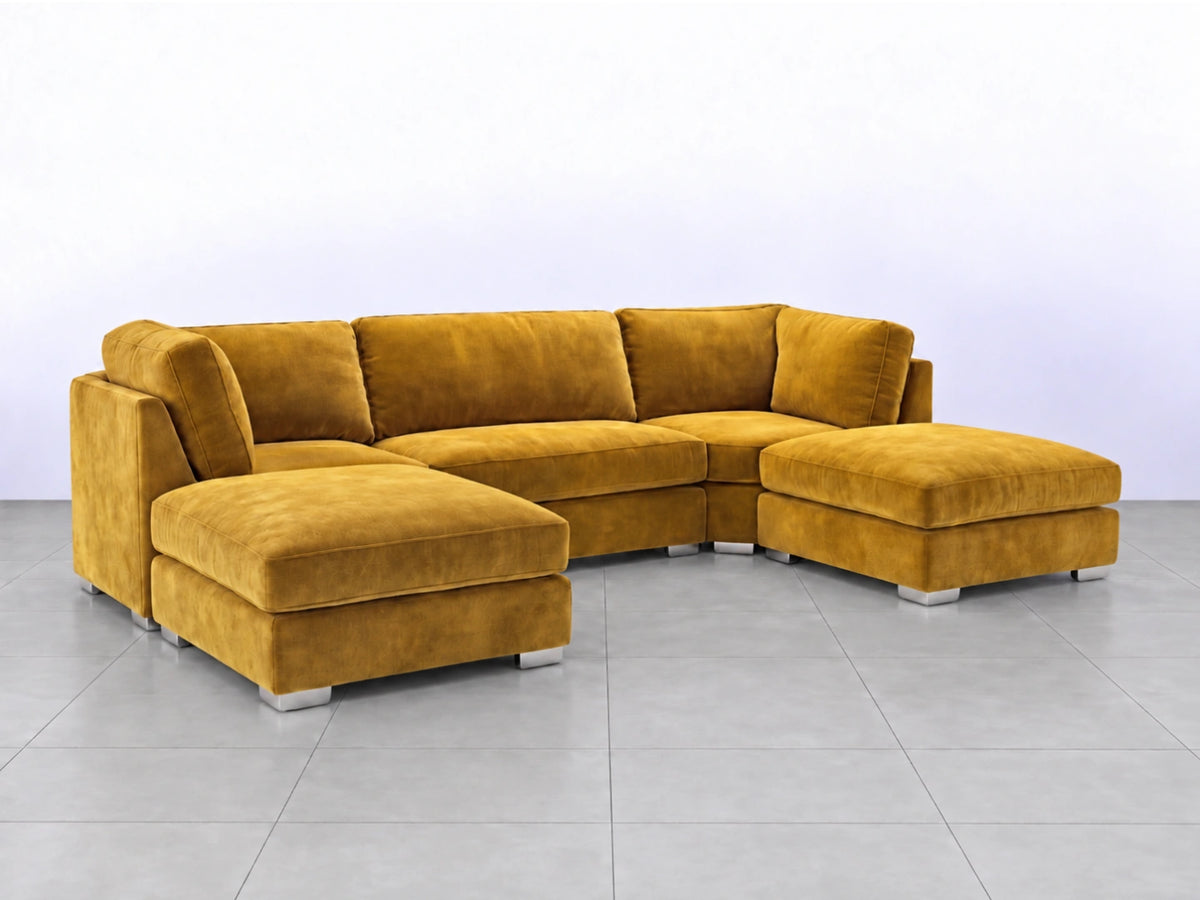 Mustard U-shaped sofa from Gamzo Outlet, showcasing plush upholstery and modern design for stylish living room decor.