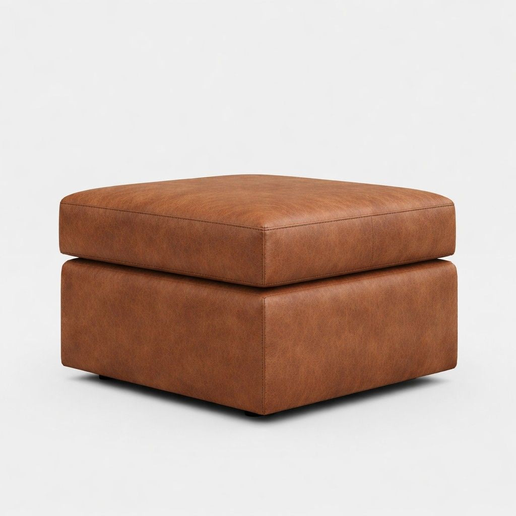 Brown Oakland full back leather sofa by Gamzo Outlet, showcasing plush cushions and elegant wooden legs in a modern living room setting.