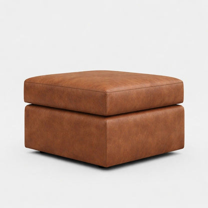 Brown Oakland full back leather sofa by Gamzo Outlet, showcasing plush cushions and elegant wooden legs in a modern living room setting.