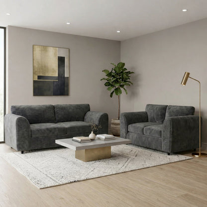 Dark gray plush velvet 3-seater full-back sofa by Gamzo Outlet, showcasing soft fabric and spacious seating.