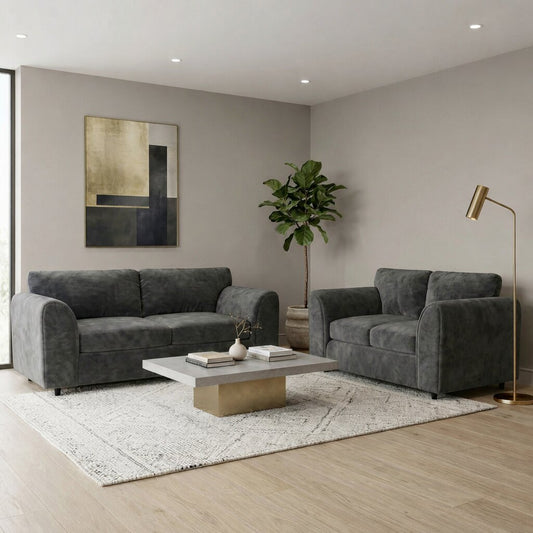 Dark gray plush velvet 3-seater full-back sofa by Gamzo Outlet, showcasing soft fabric and spacious seating.