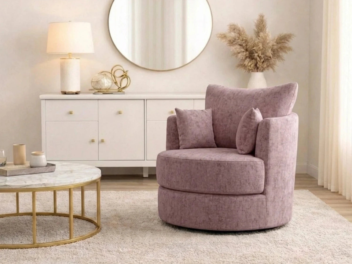 Pink Gamzo Outlet Alaska Fabric Swivel Chair with cushioned seat and backrest, modern design for living room or home office.