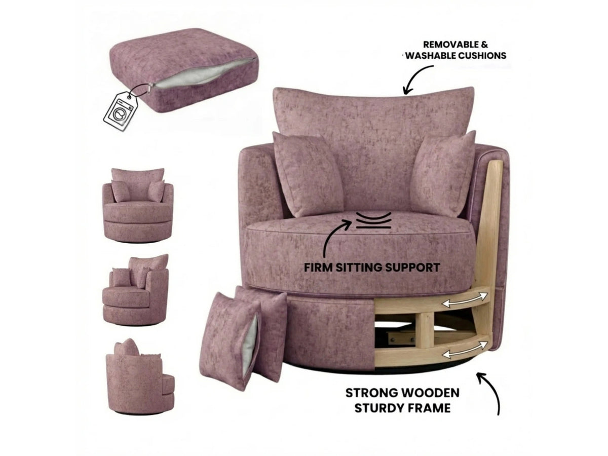 Pink Gamzo Outlet Alaska Fabric Swivel Chair with cushioned seat and backrest, showcasing a modern, comfortable design.