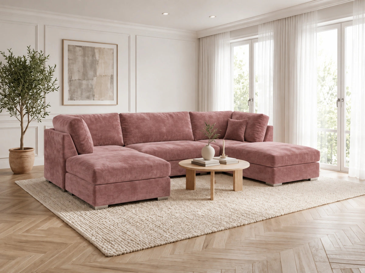 Pink U-shaped cushion from Gamzo Outlet, featuring a soft, plush fabric and ergonomic design for comfort and support.