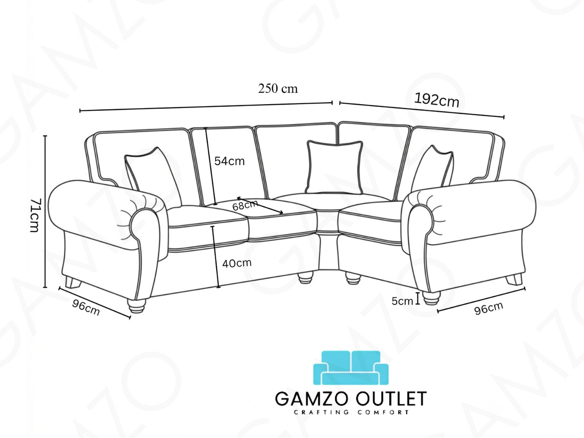 Grey Wilcot fabric L-shaped sofa by Gamzo Outlet, showing the right-hand sectional with plush cushions and modern design.
