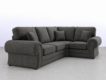 Right-side view of the grey Wilcot fabric L-shaped sofa by Gamzo Outlet, showcasing plush cushions and modern design.
