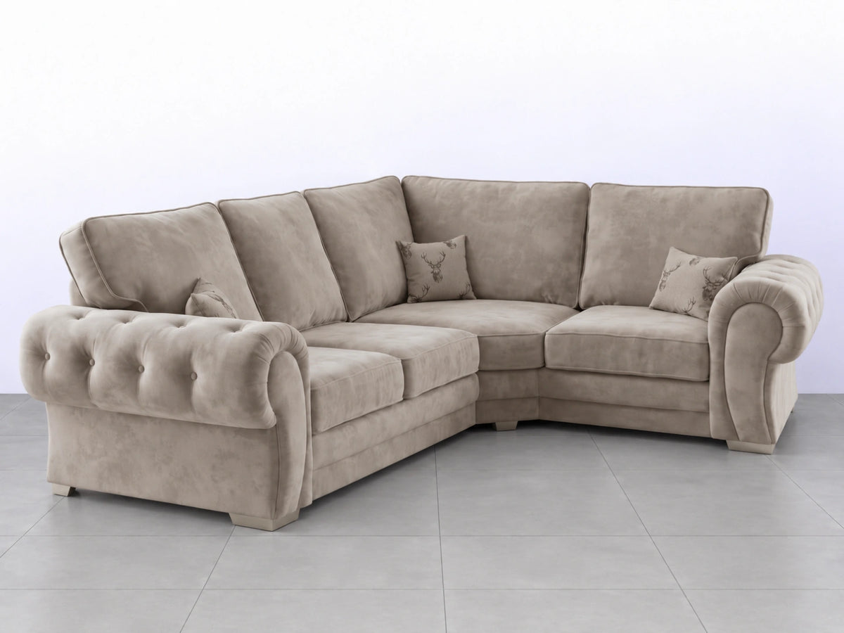 Light grey Verona full back L-shaped sofa by Gamzo Outlet, showing the right-hand side and modern sectional design.