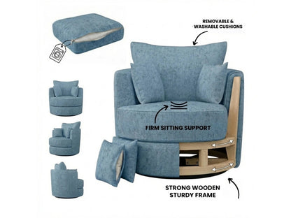 Sky blue Gamzo Outlet Alaska Fabric Swivel Chair with cushioned seat and backrest, modern design, and sturdy base.