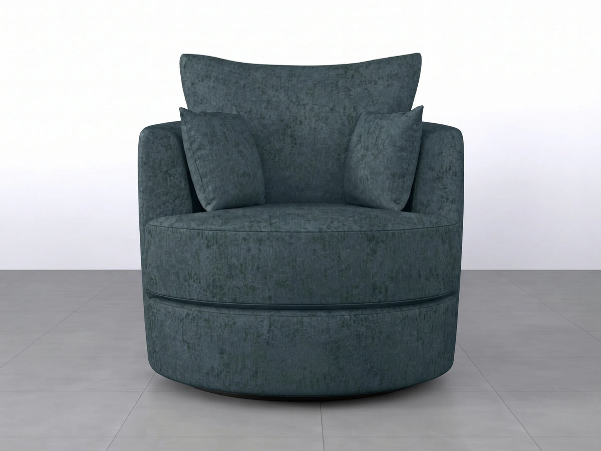 Teal Gamzo Outlet Alaska Fabric Swivel Chair with cushioned seat and backrest, smooth swivel base, modern home accent furniture.