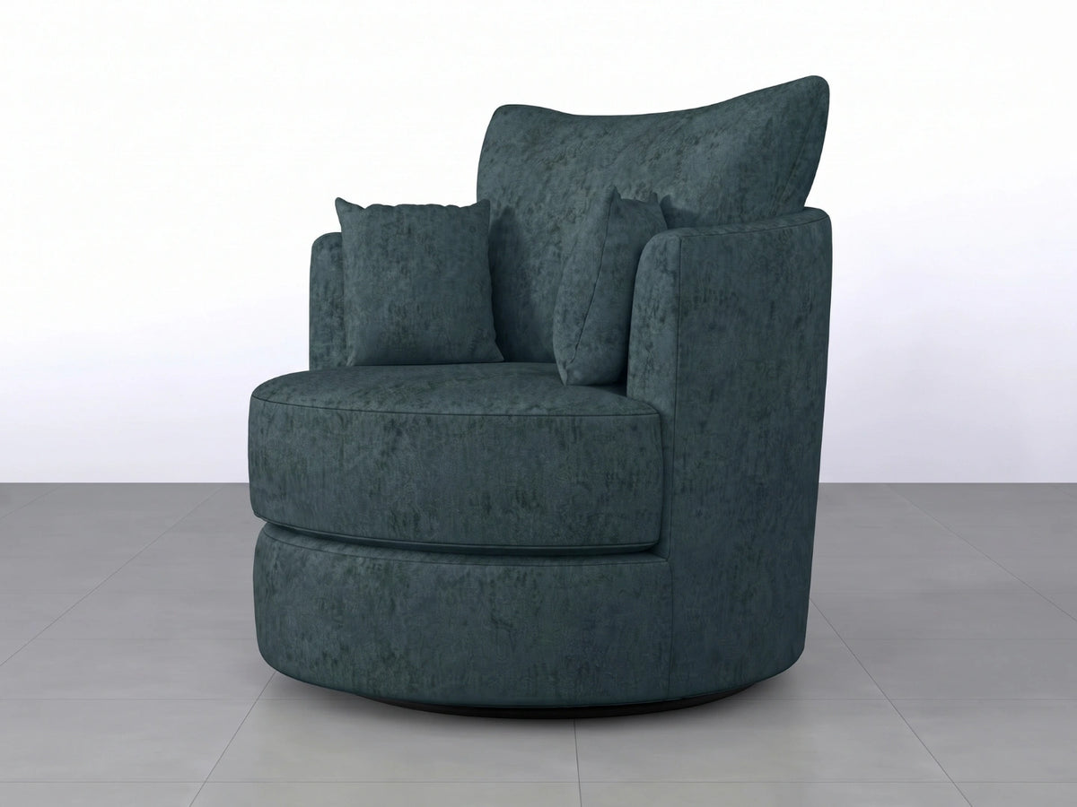 Teal fabric swivel chair by Gamzo Outlet with a modern design, featuring a cushioned seat and backrest for comfortable seating.