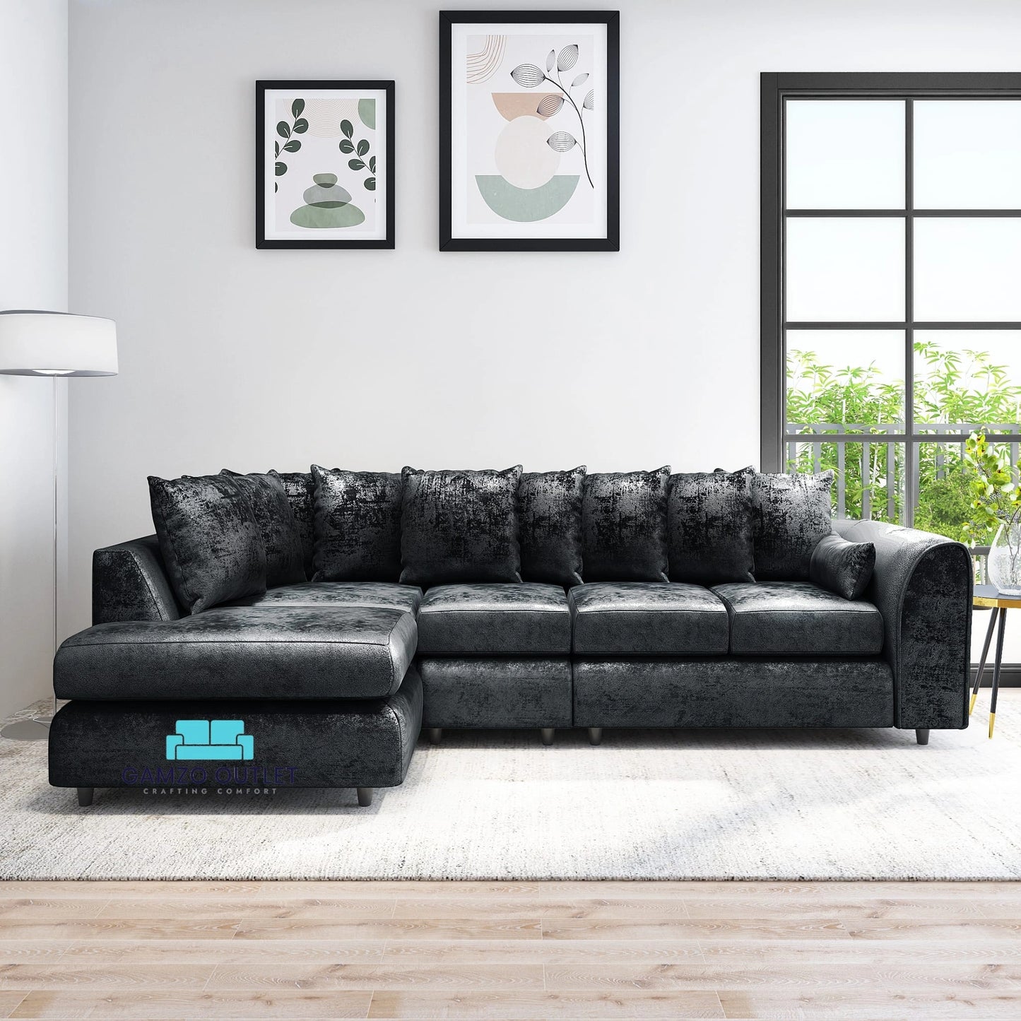 Crushed Velvet Scatter Back XL L Shape Sofa