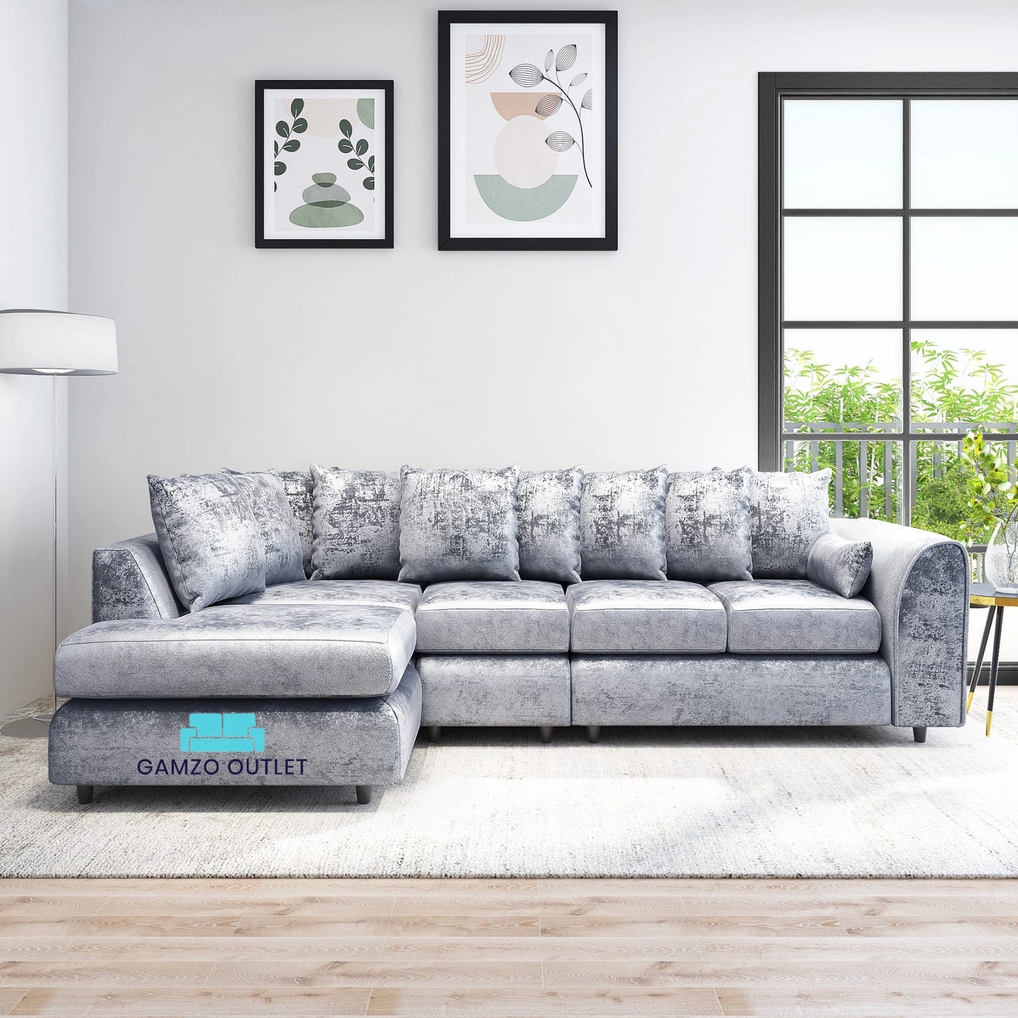 Crushed Velvet Scatter Back XL L Shape Sofa