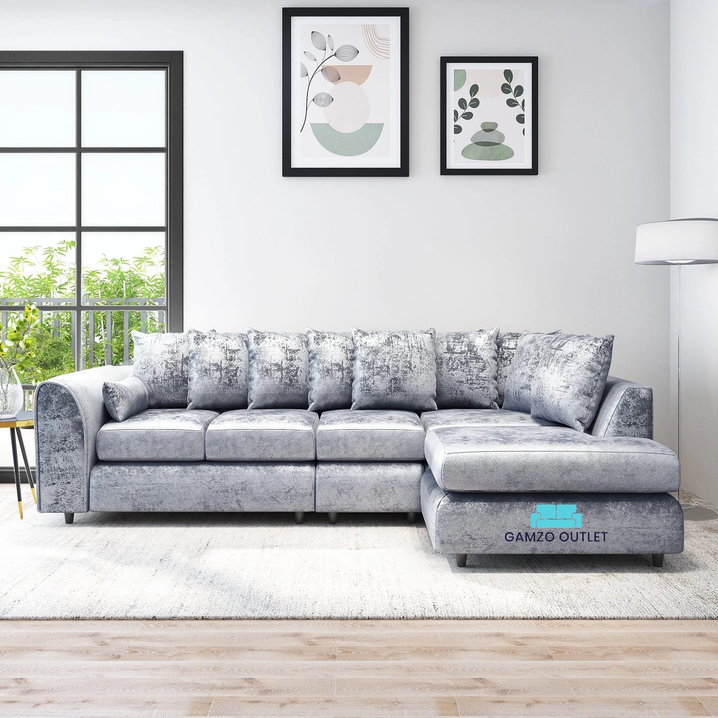 Crushed Velvet Scatter Back XL L Shape Sofa