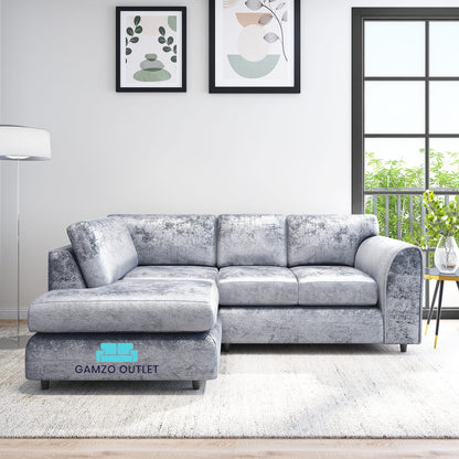 Crushed Velvet Full Back L Shape Sofa