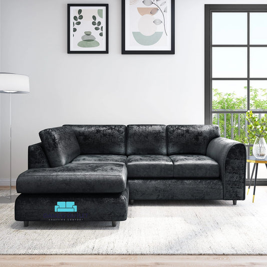 Crushed Velvet Full Back L Shape Sofa - Gamzo Outlet