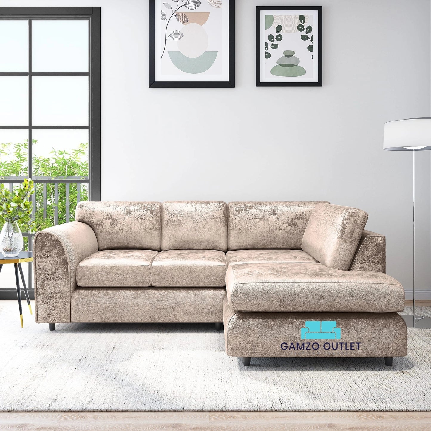 Crushed Velvet Full Back L Shape Sofa