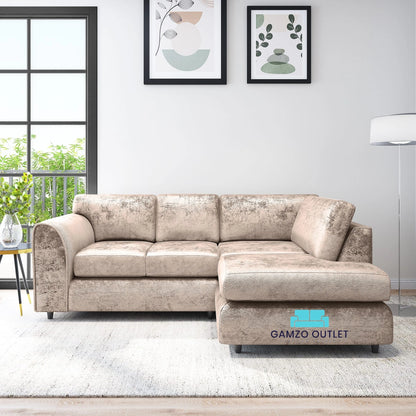 Crushed Velvet Full Back L Shape Sofa