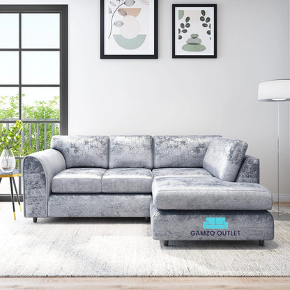 Crushed Velvet Full Back L Shape Sofa