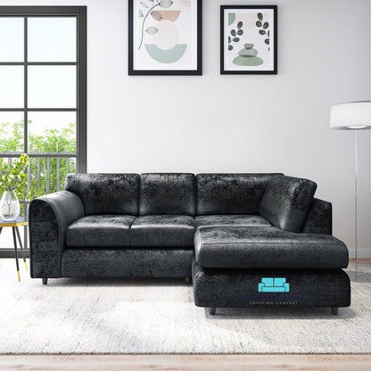 Crushed Velvet Full Back L Shape Sofa