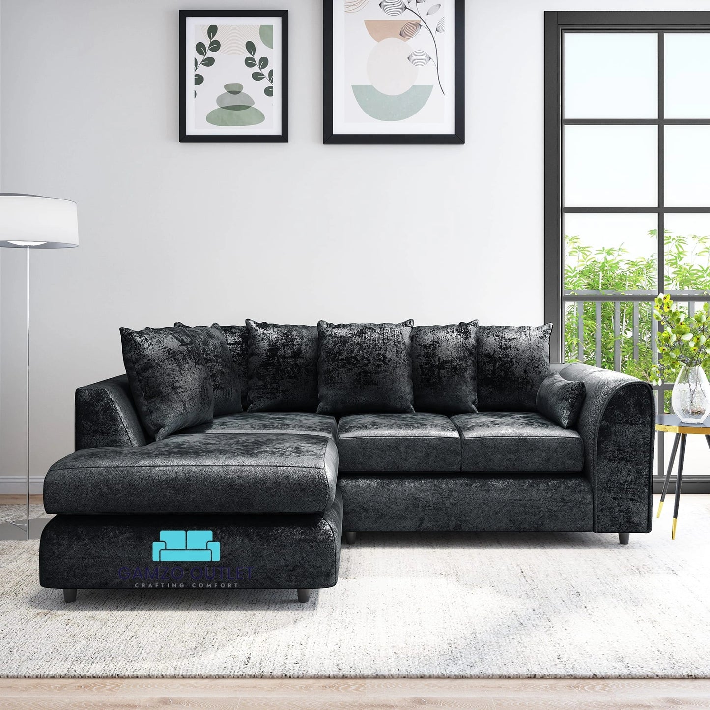 Crushed Velvet Scatter Back L Shape Sofa