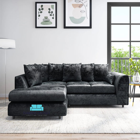 Crushed Velvet Scatter Back L Shape Sofa