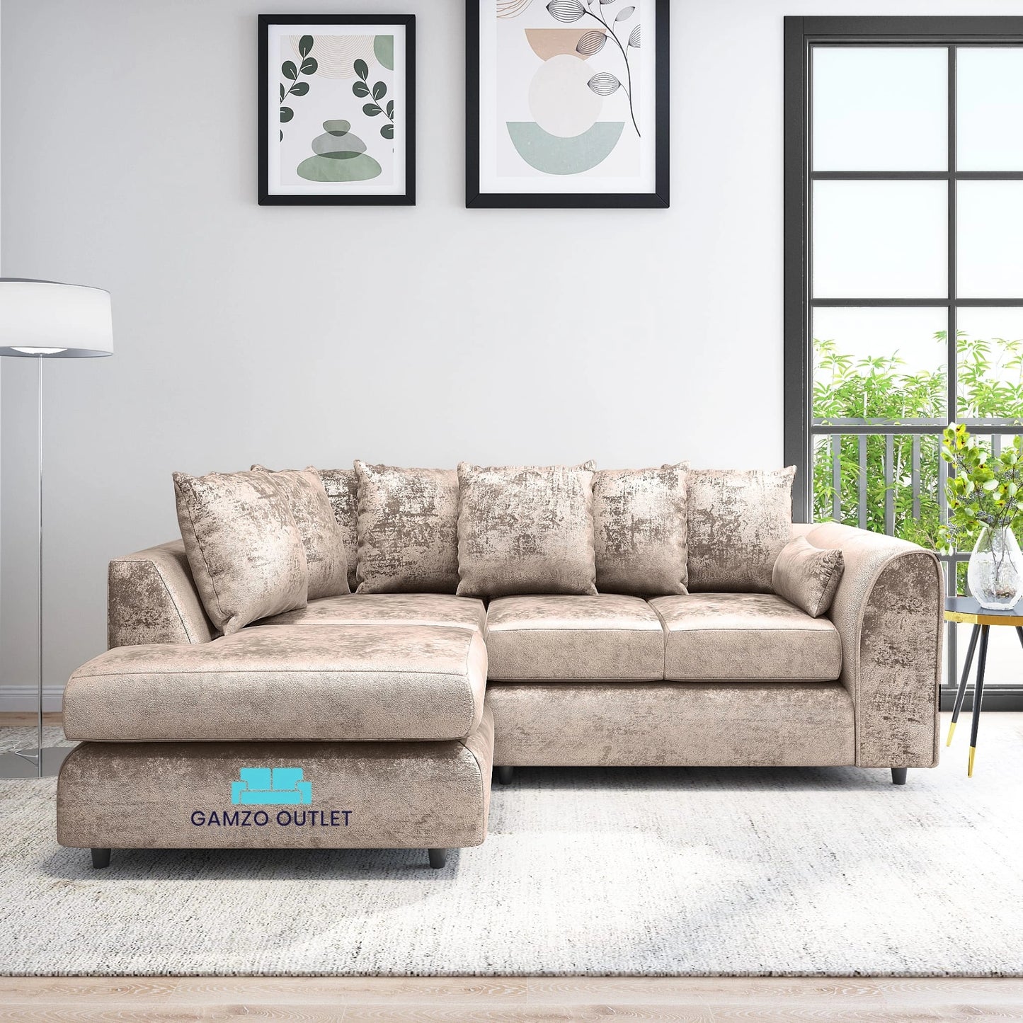 Crushed Velvet Scatter Back L Shape Sofa