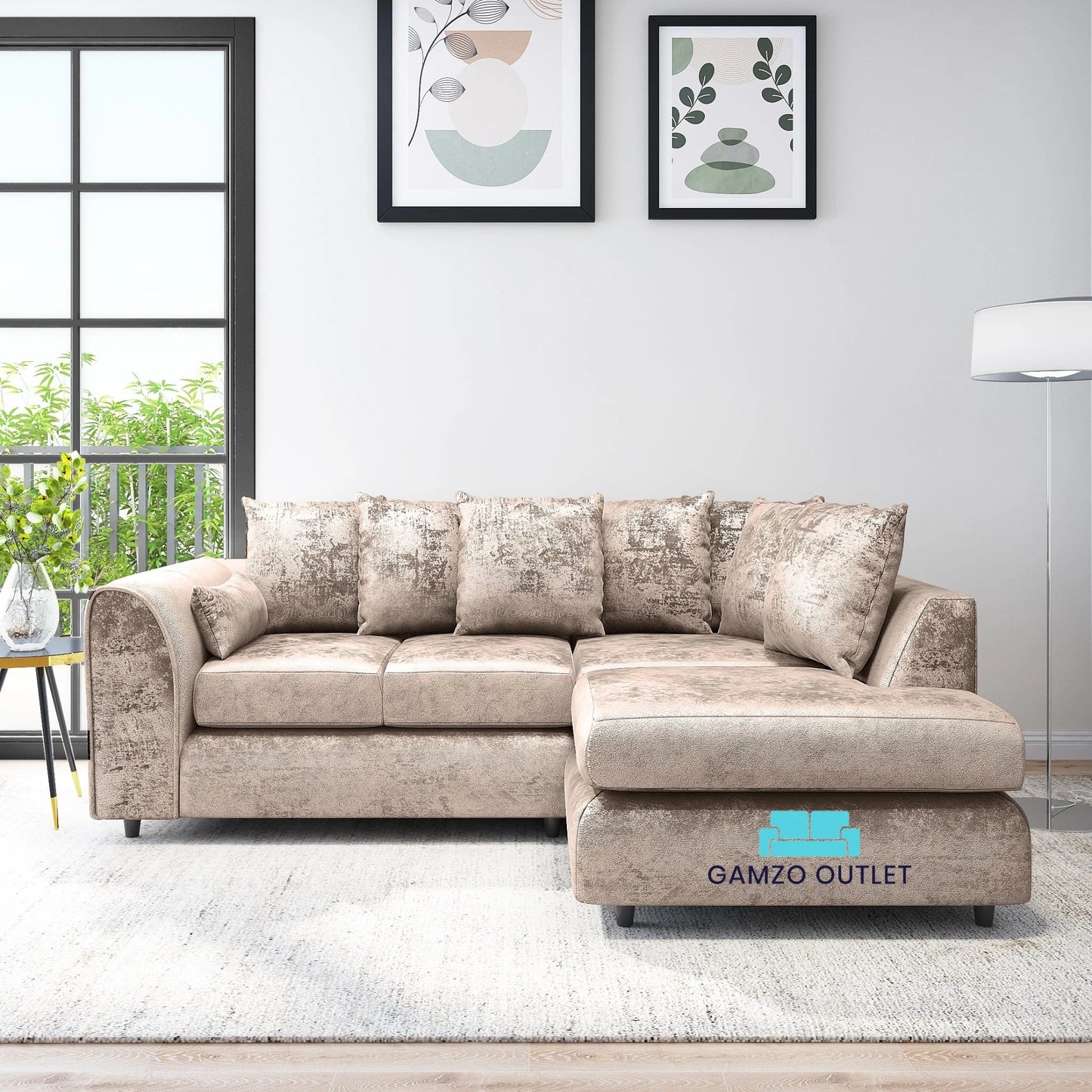 Crushed Velvet Scatter Back L Shape Sofa