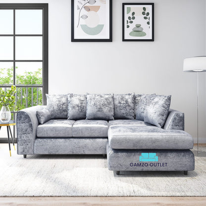 Crushed Velvet Scatter Back L Shape Sofa