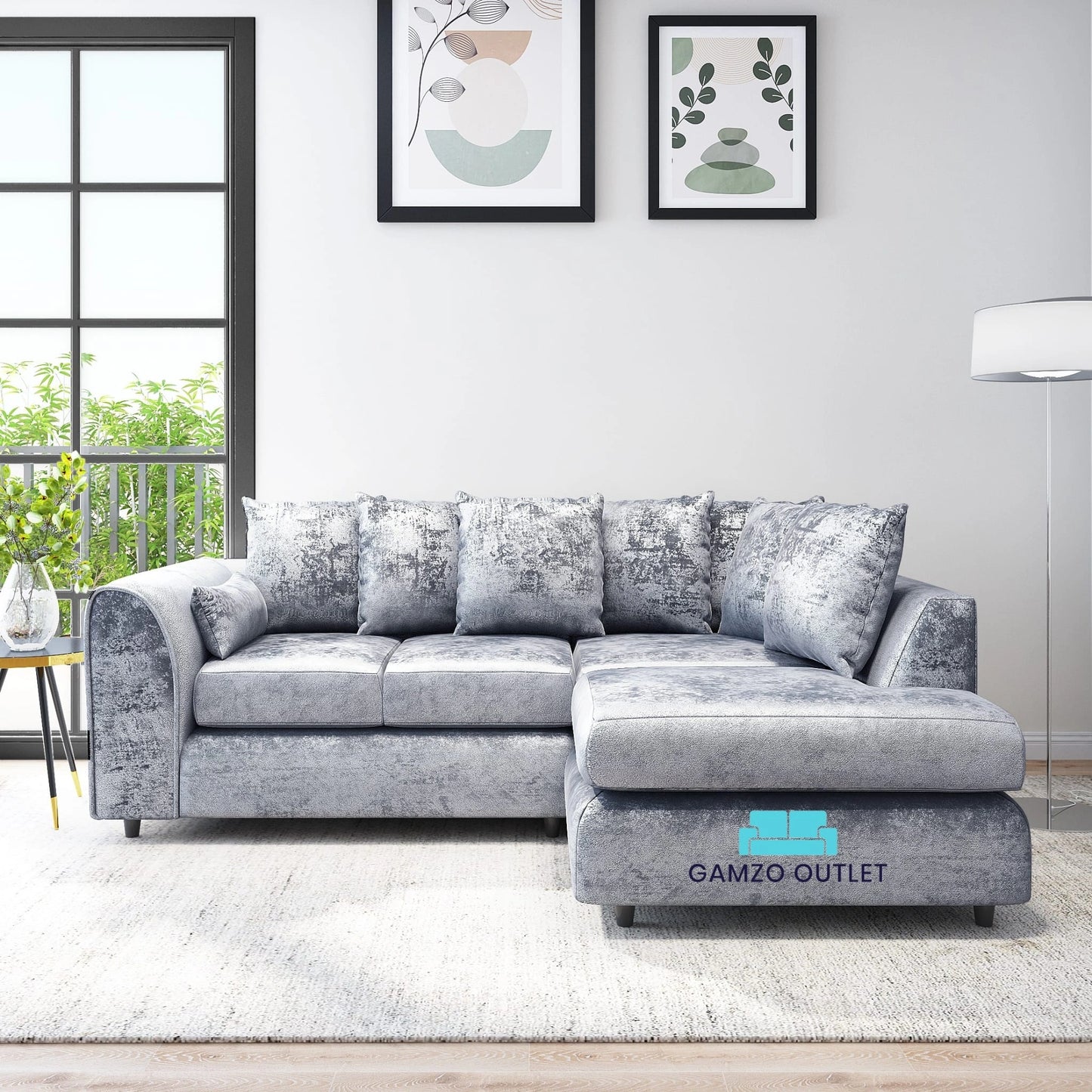 Crushed Velvet Scatter Back L Shape Sofa