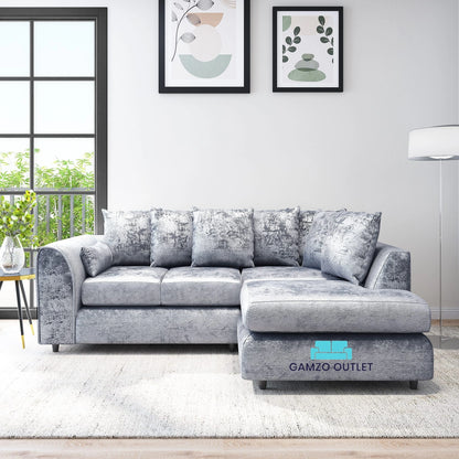 Crushed Velvet Scatter Back L Shape Sofa