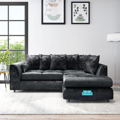 Crushed Velvet Scatter Back L Shape Sofa