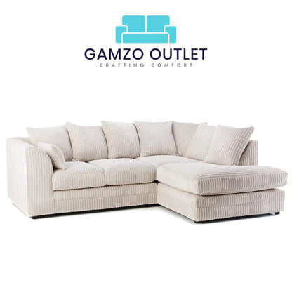 Jumbo Cord Fabric  L Shape Scatter Back Sofa