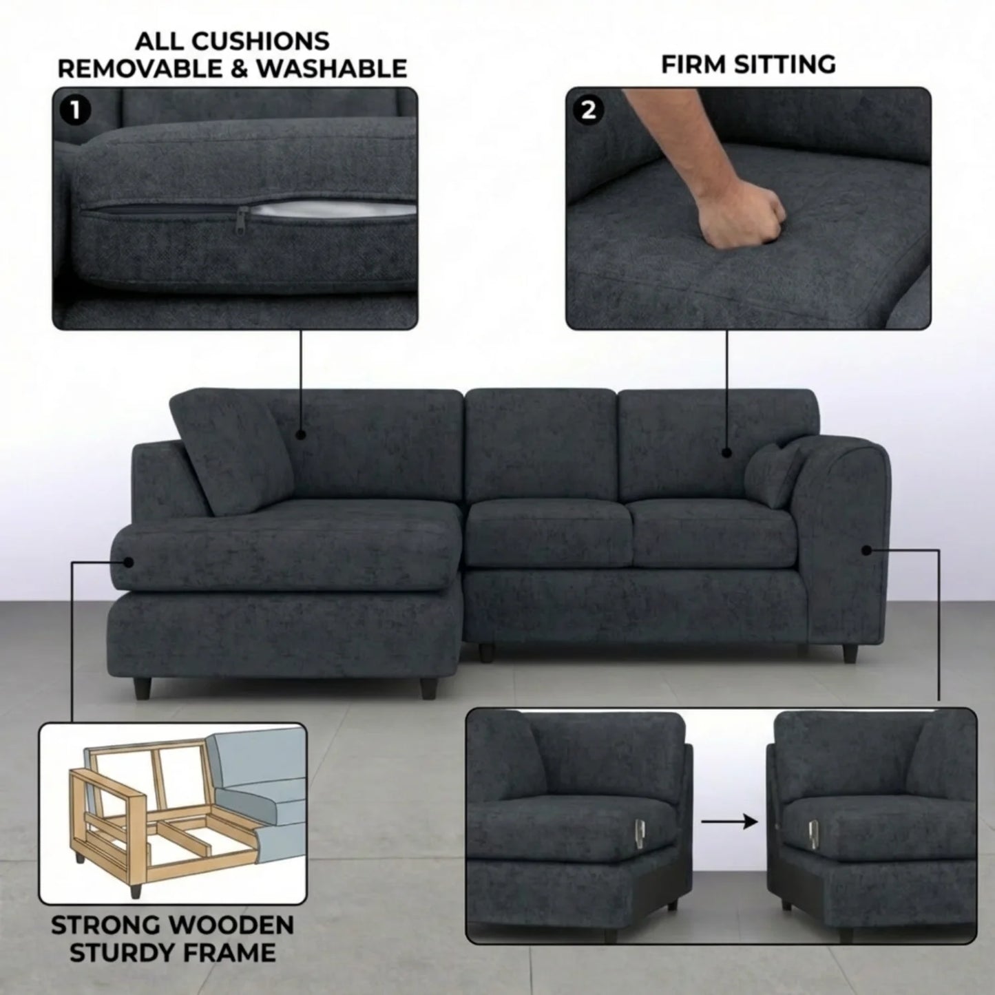 Left Hand Facing Dark Grey