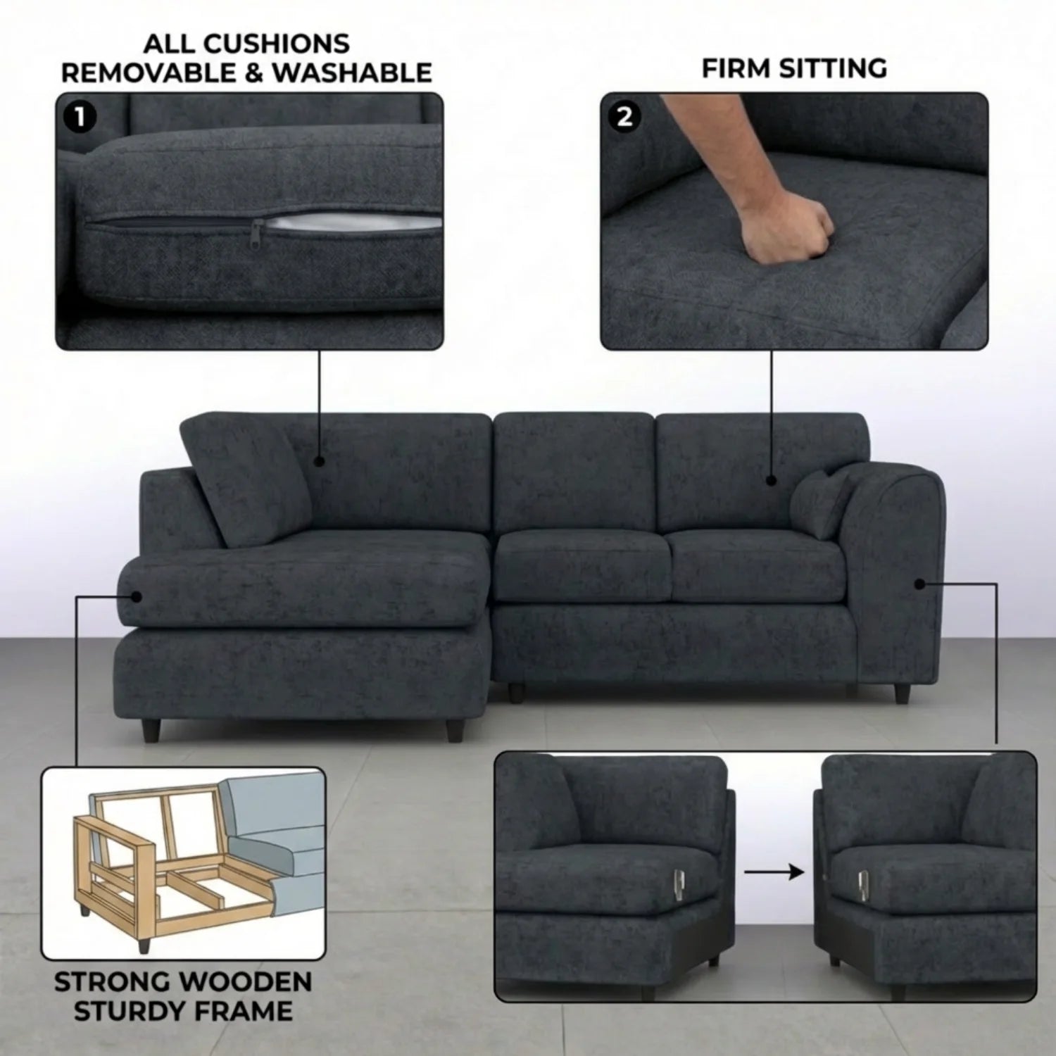 Left Hand Facing Dark Grey