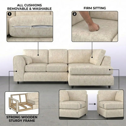 Cream Alaska L-Shaped Sofa with full back support from Gamzo Outlet, featuring plush cushions and modern design.