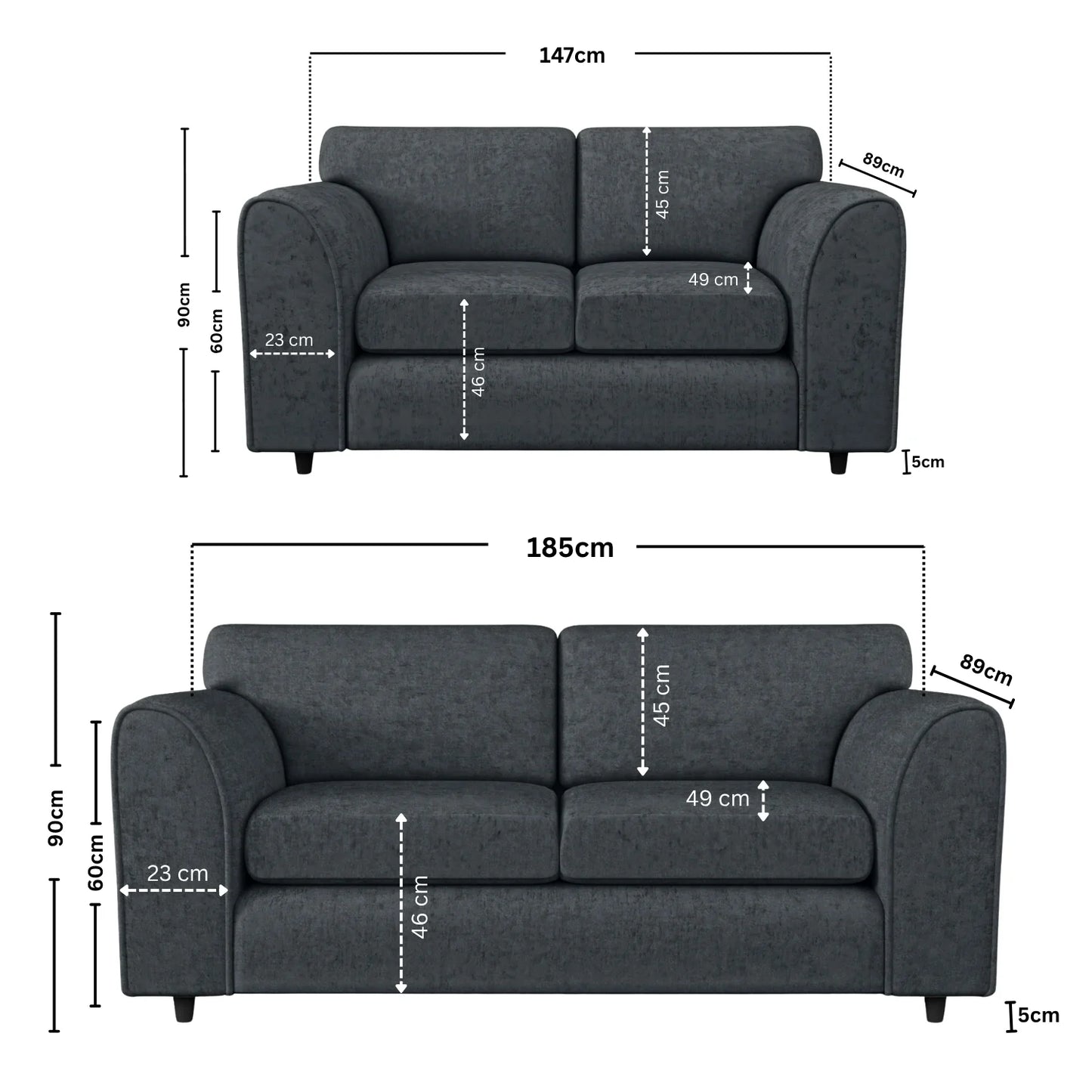 3+2 seater dark grey