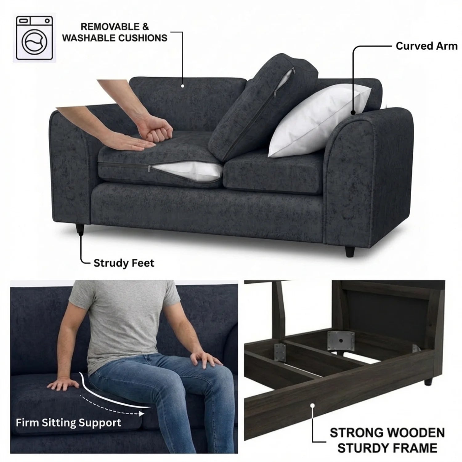 3+2 seater black