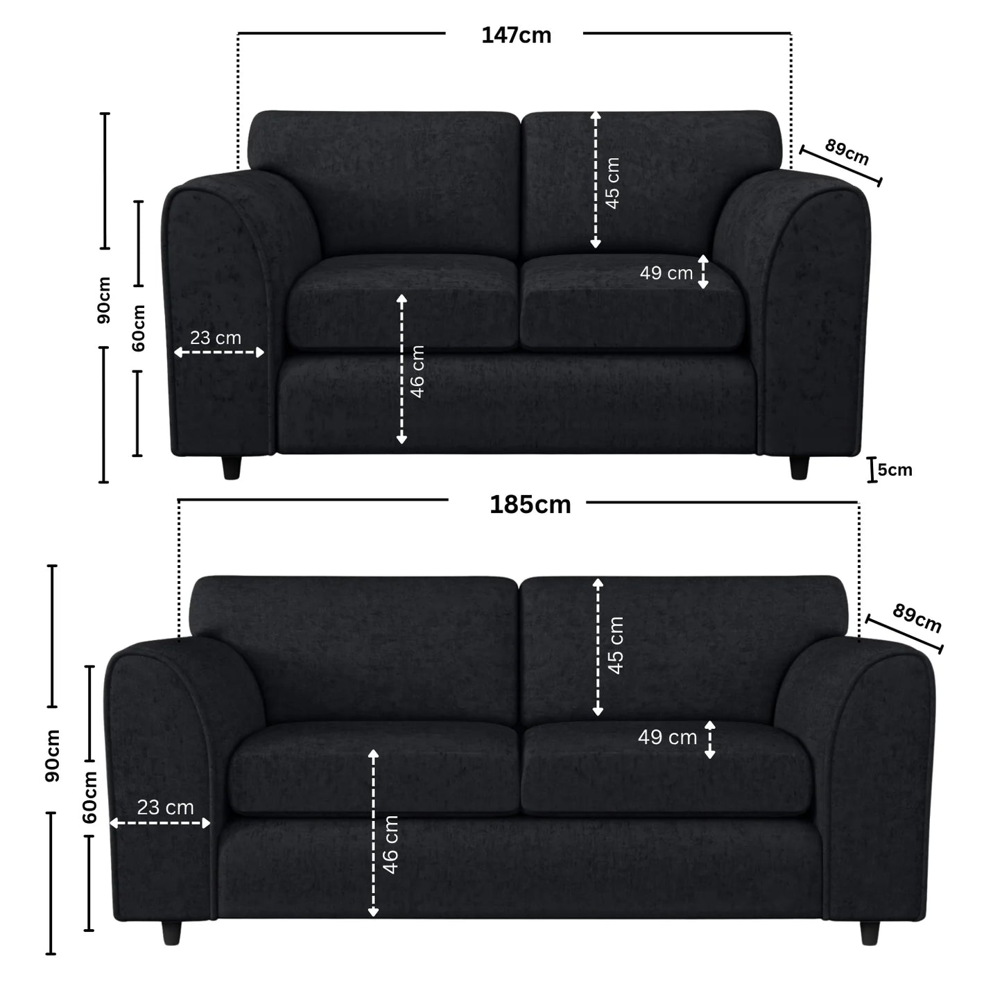 3+2 seater black