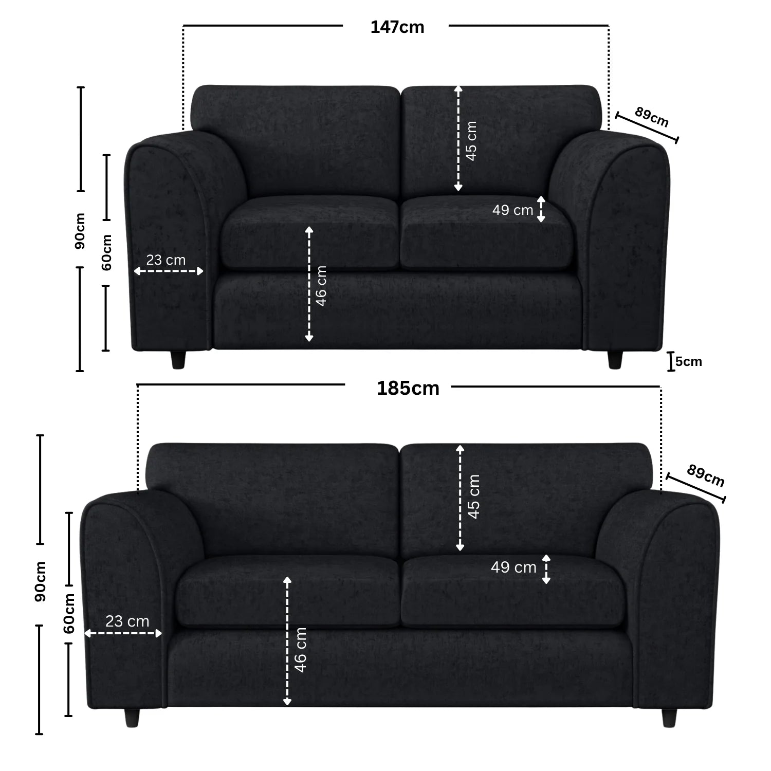 3+2 seater black