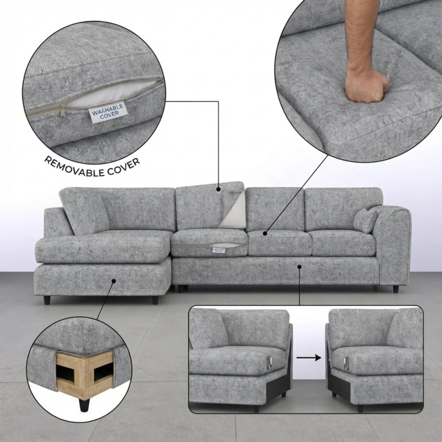 XL Left Hand Facing Light Grey