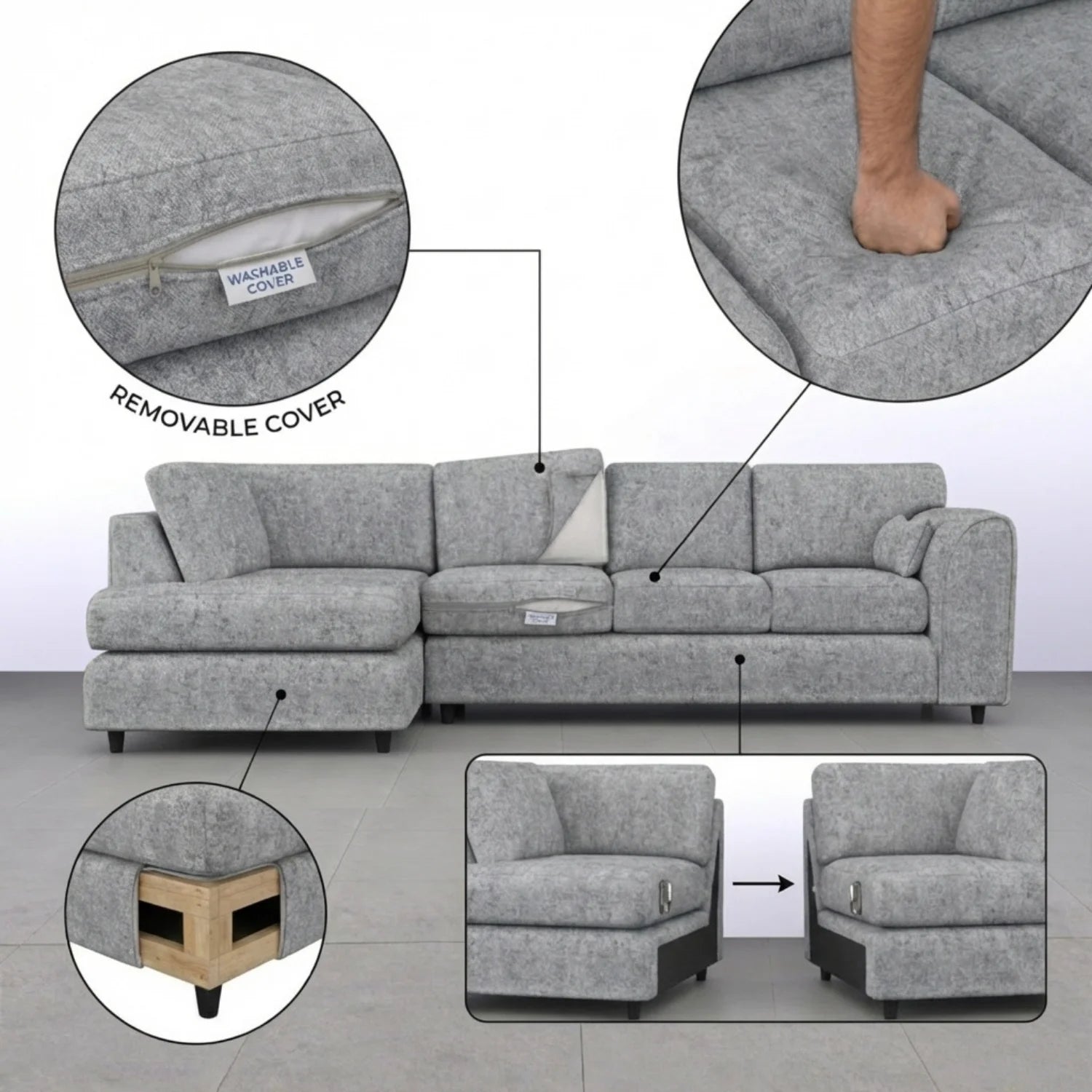 XL Left Hand Facing Light Grey