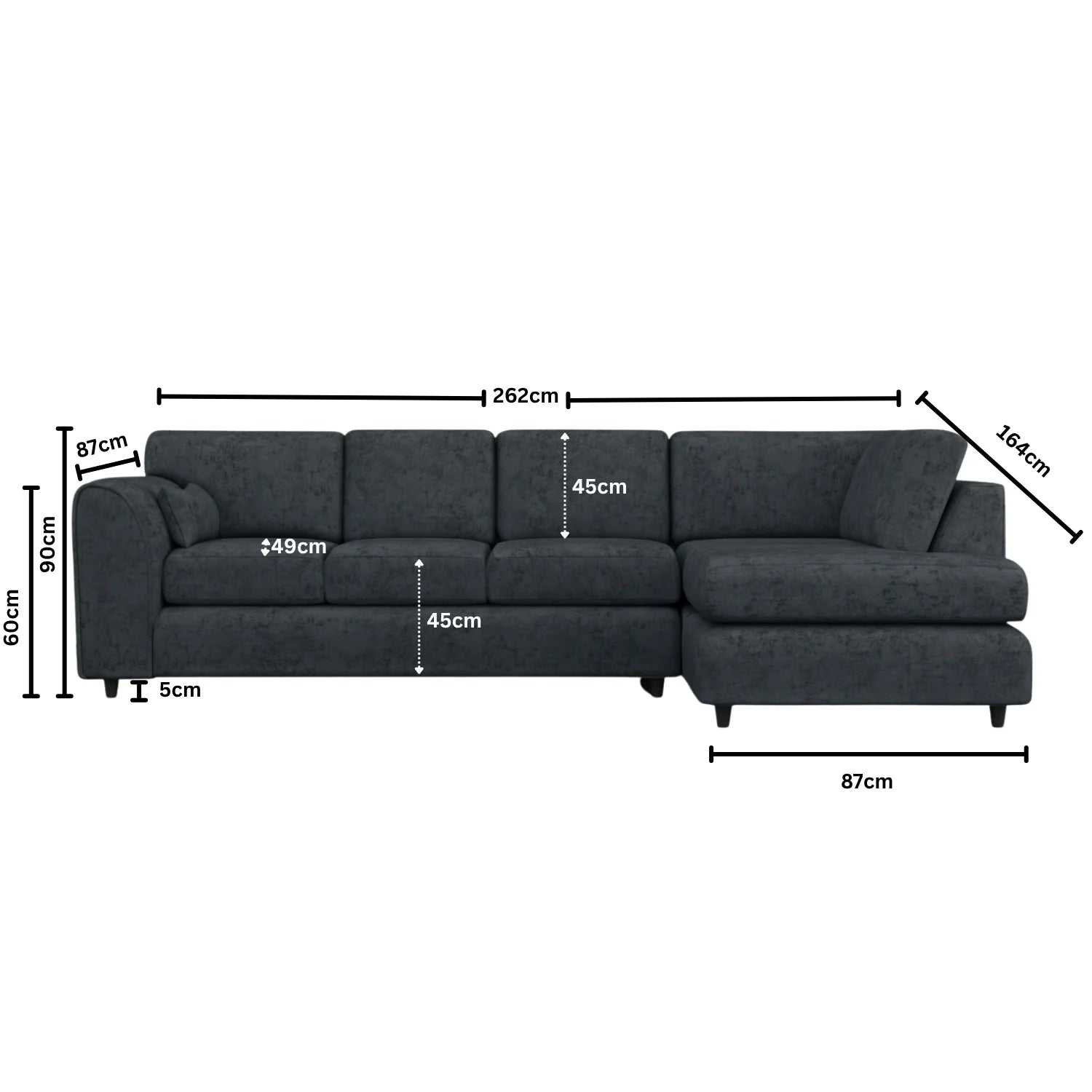 Black Alaska Full Back X L-Shape Sofa by Gamzo Outlet, showcasing the spacious, modern sectional design with plush cushions.