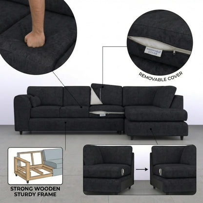 Black Alaska Full Back X L-Shape Sofa by Gamzo Outlet featuring a spacious, modern sectional design with plush cushions.