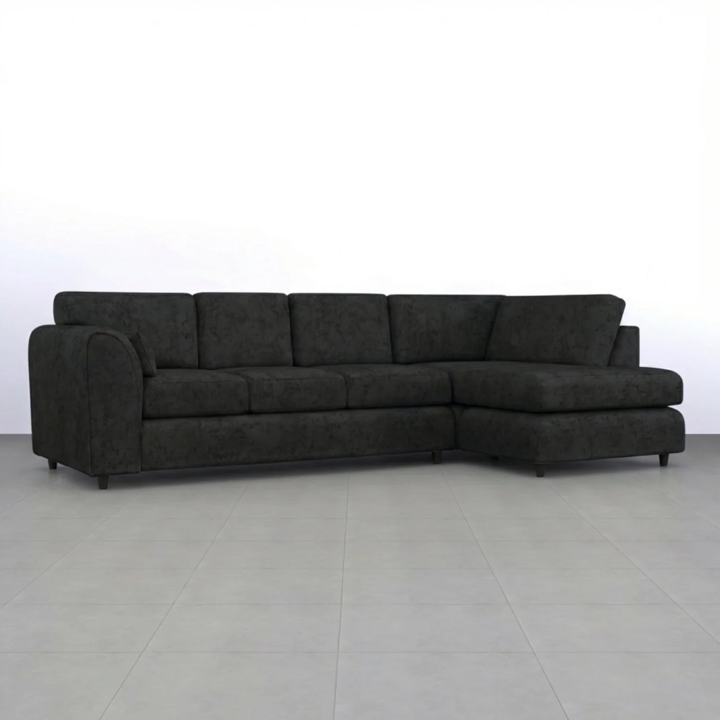 Black Alaska Full Back X L-Shape Sofa by Gamzo Outlet showing a spacious modern sofa with plush cushions and sleek design.