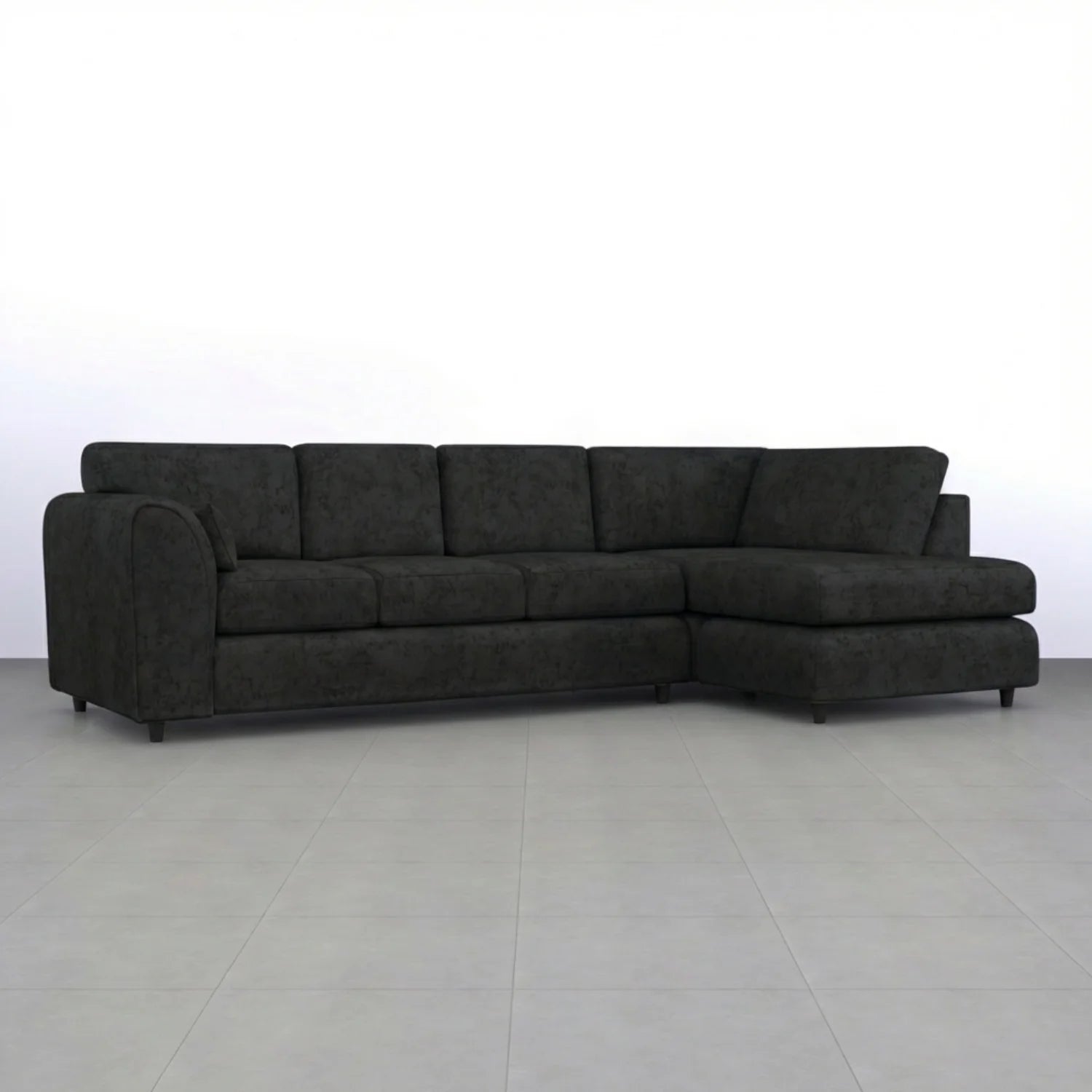 Black Alaska Full Back X L-Shape Sofa by Gamzo Outlet showing a spacious modern sofa with plush cushions and sleek design.