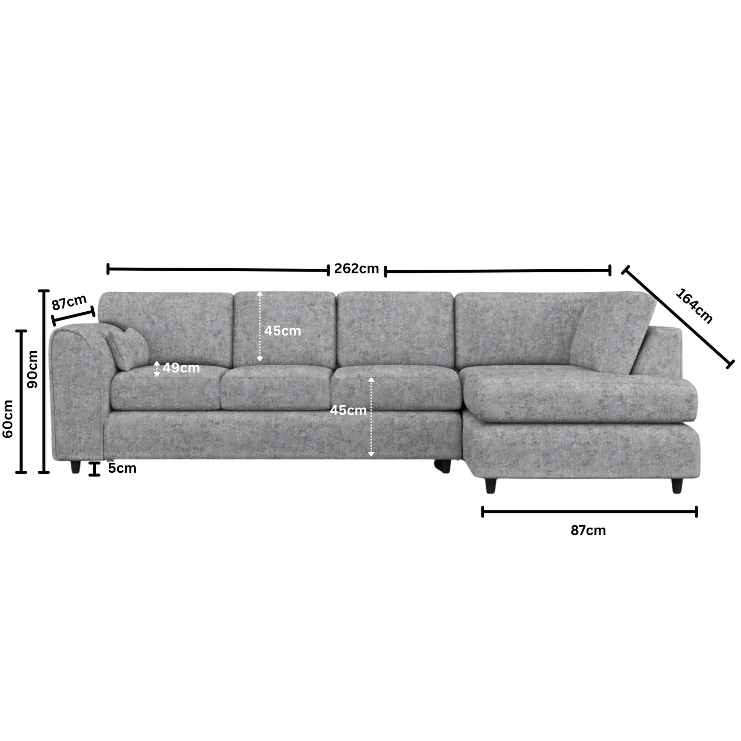 XL Right Hand Facing Light Grey