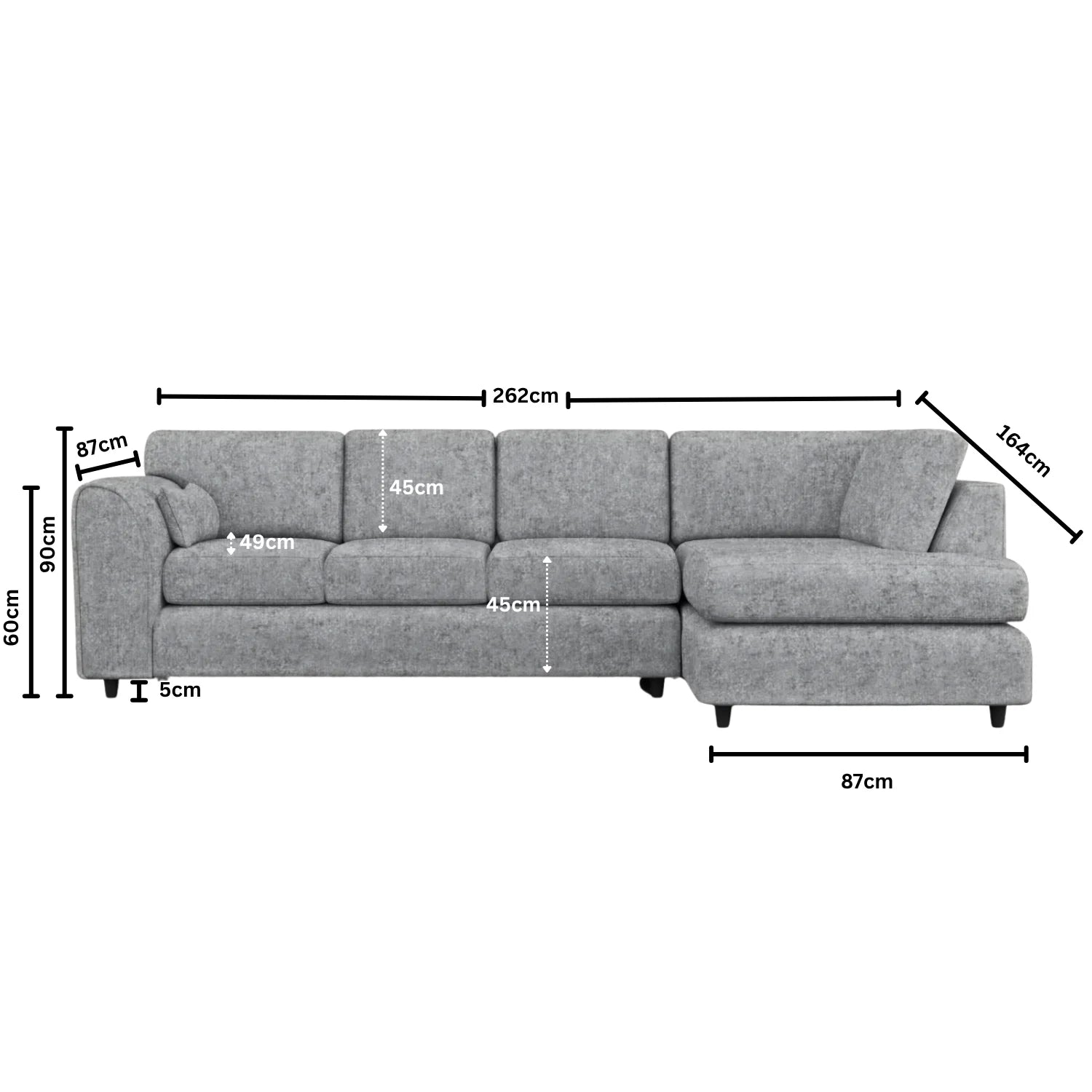 XL Right Hand Facing Light Grey